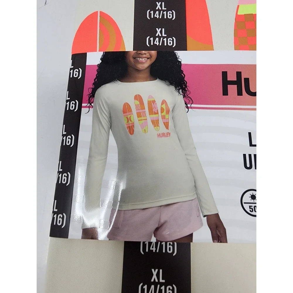 Hurley Girls Long Sleeve‎ Swim Top White Polyester Athletic Size XL 14/16